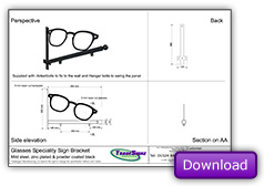 Glasses Speciality Sign Bracket technical drawing
